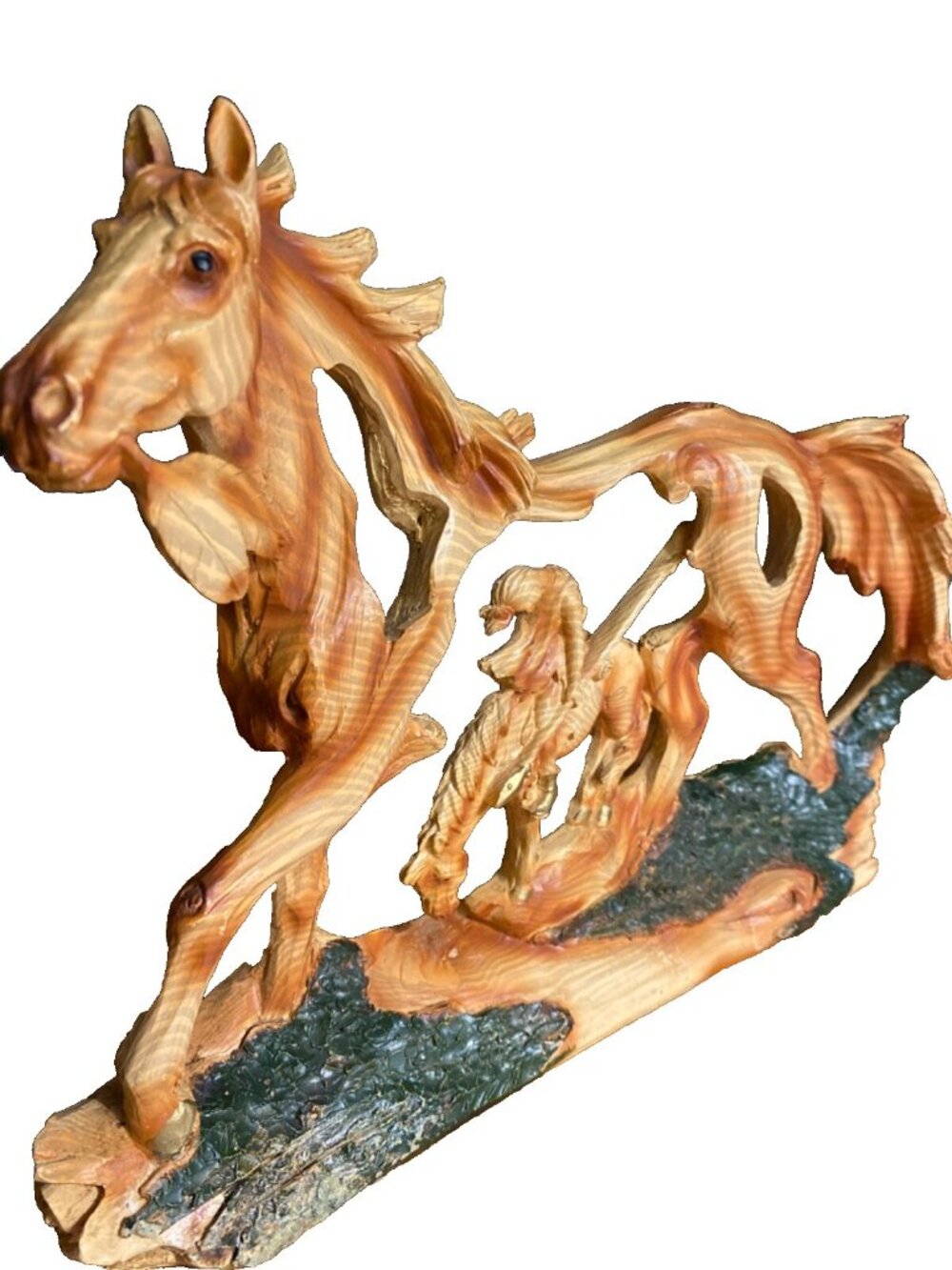 Zeckos Horse & Indian Faux Wood Carving Statue